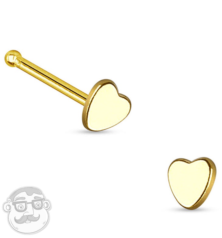 20G Golden Heart Top Stainless Steel Nose Bone