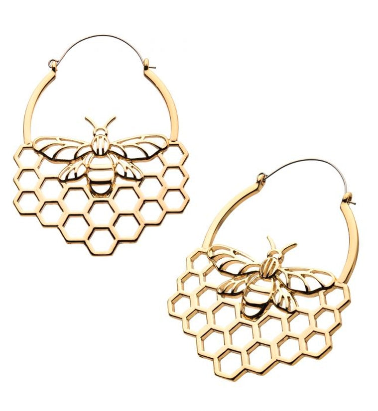 20G Golden Bumblebee Honeycomb Plug Hoops