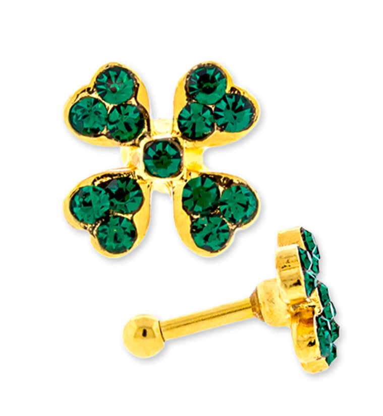 16G Gold PVD Irish Clover Cartilage Barbell