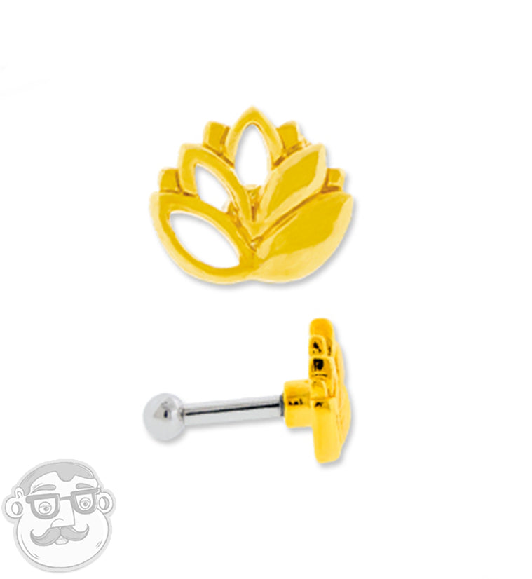 16G Gold PVD Lotus Tragus / Cartilage Barbell