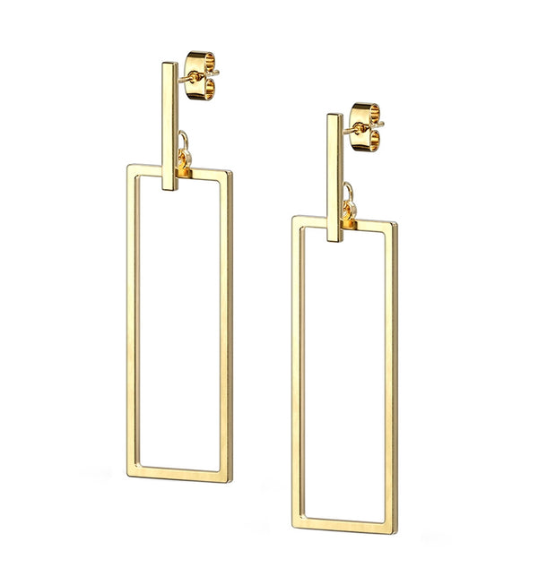 Gold PVD Rectangle Hanging Earrings