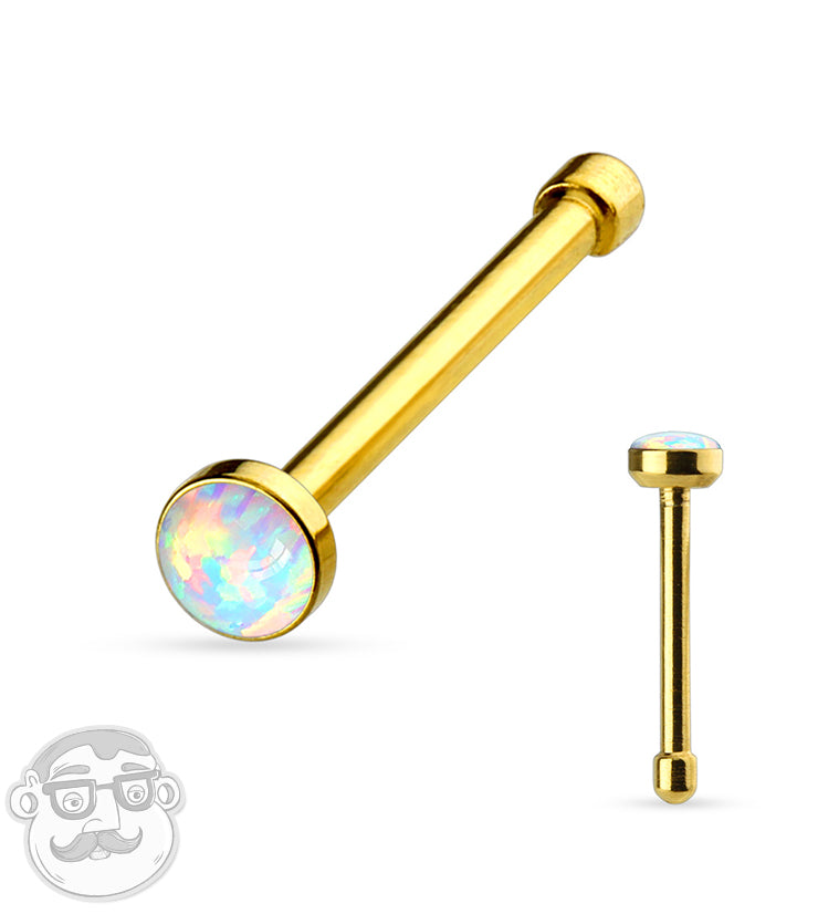20G PVD Gold White Opal Nose Bone Stud