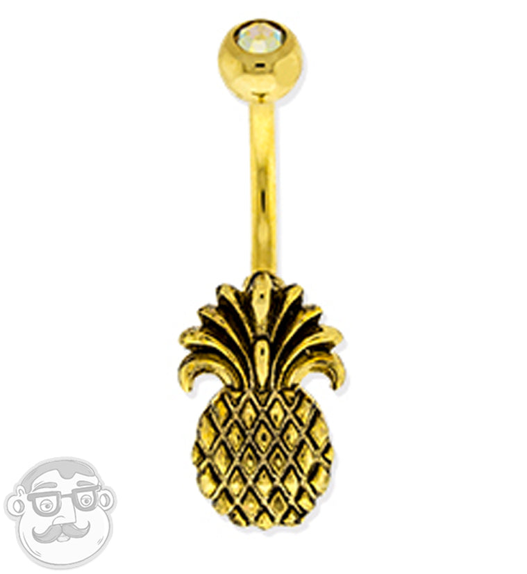 Gold Pineapple Belly Button Ring