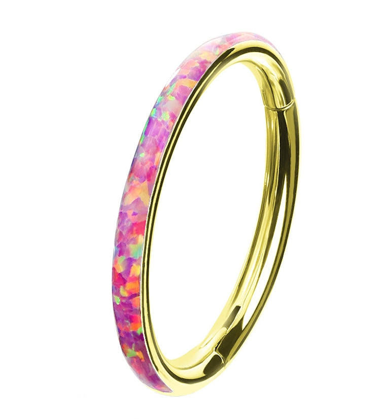 Gold PVD Pink Opalite Orbed Hinged Segment Ring