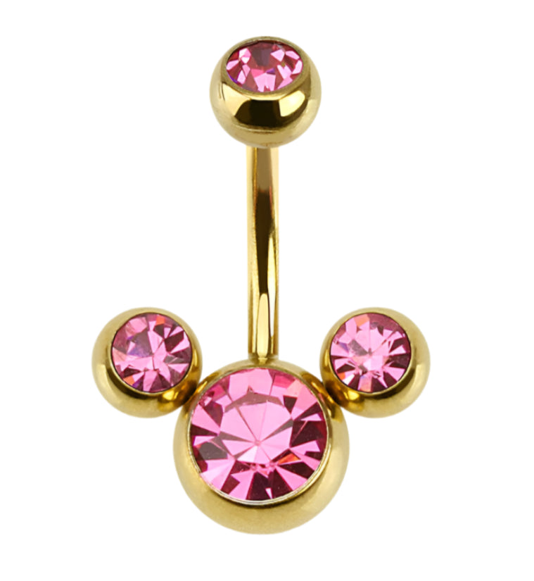 Gold PVD Pink Trinity CZ Belly Button Ring