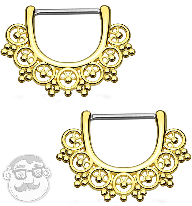 14G Gold Plated Ornamental Bead Nipple Clicker Ring