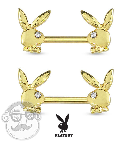 Gold Playboy Bunny Nipple Ring Bar