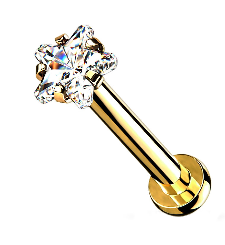 Gold PVD Star CZ Labret Post