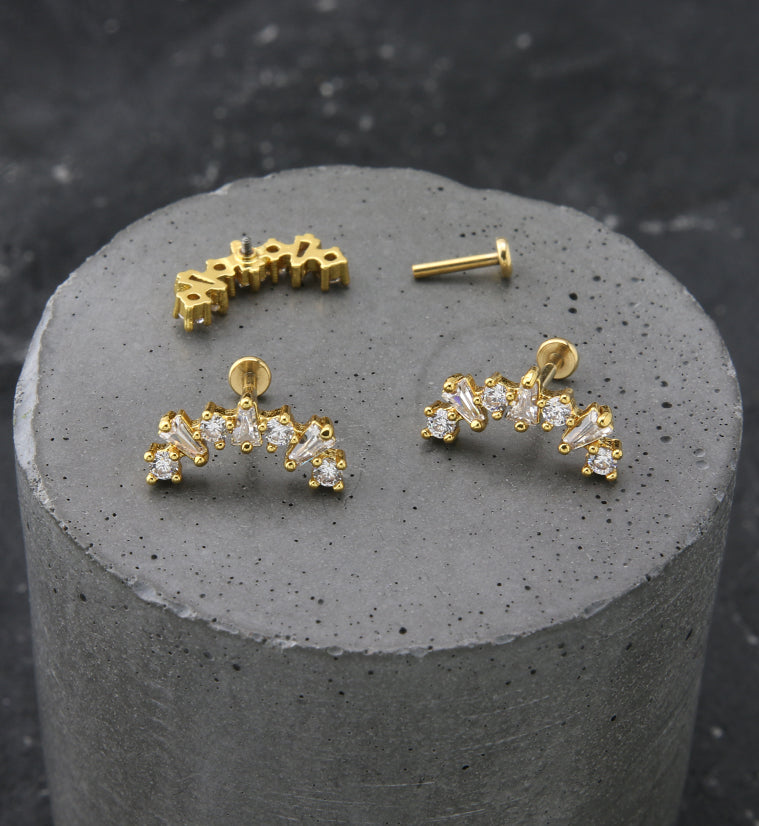 Gold PVD Alternate Clear CZ Stainless Steel Internally Threaded Labret