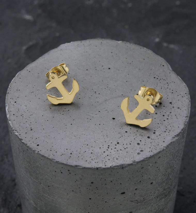 Gold PVD Anchor Stainless Steel Earrings