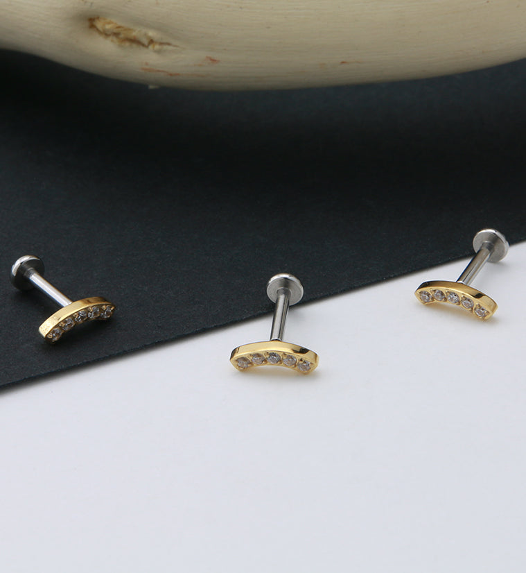 Gold PVD Arc Top Prong Set CZ Labret Post