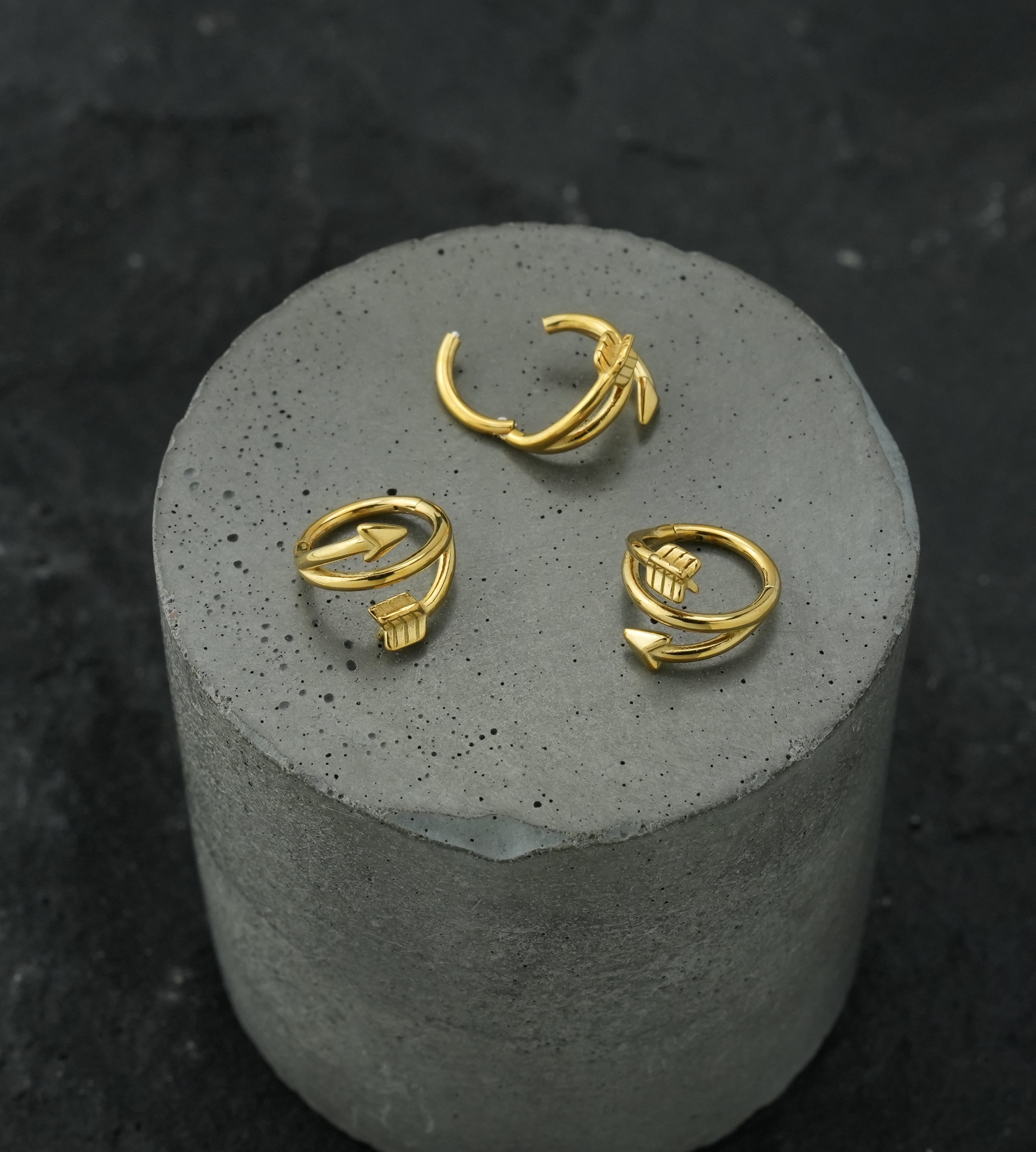 Gold PVD Arrow Twist Stainless Steel Hinged Segment Ring