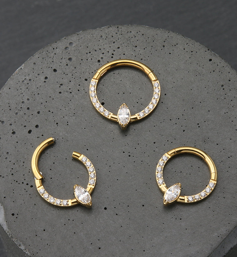 Gold PVD Bauble Clear CZ Titanium Hinged Segment Ring