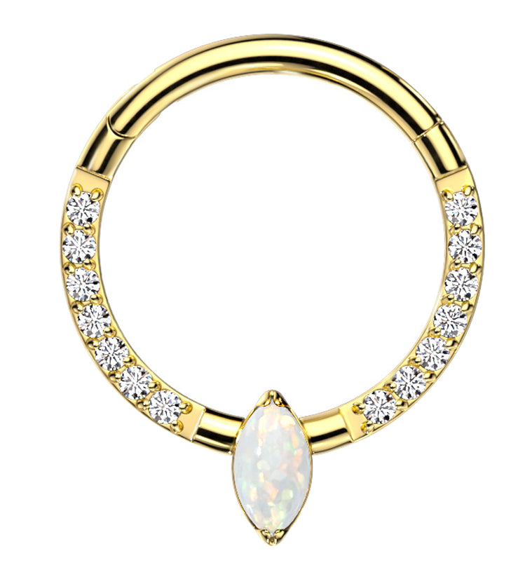 Gold PVD Bauble White Opalite Clear CZ Titanium Hinged Segment Ring