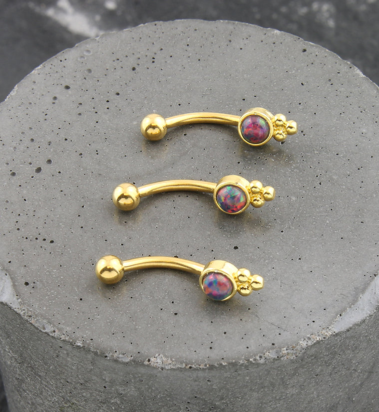 Gold PVD Beaded Black Opalite Stainless Steel Curved Barbell