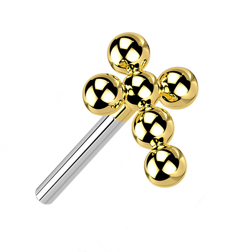 Gold PVD Beaded Cross Titanium Threadless Top