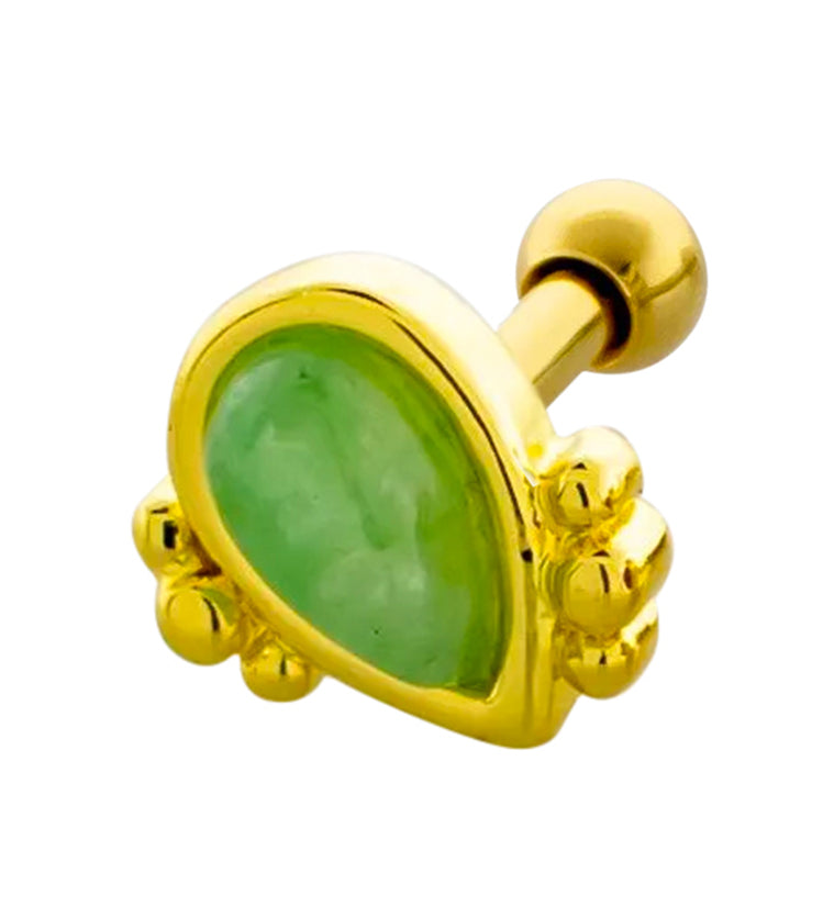 Gold PVD Beaded Green Aventurine Teardrop Cartilage Barbell