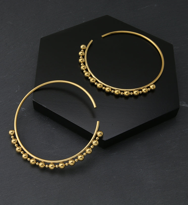 Gold PVD Beaded Hoop Stainless Steel Ear Weights