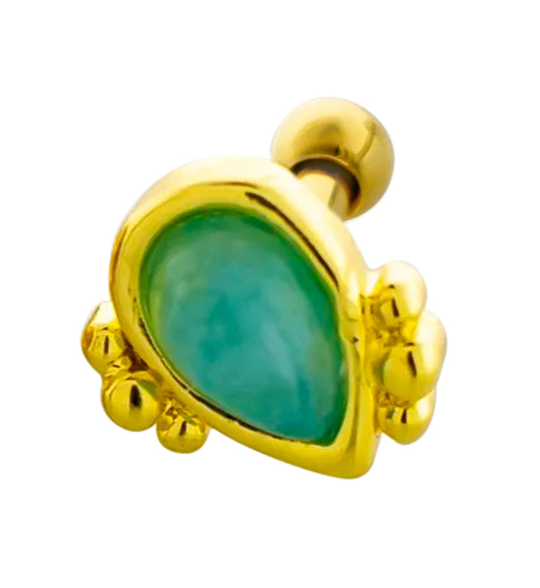 Gold PVD Beaded Turquoise Howlite Teardrop Cartilage Barbell