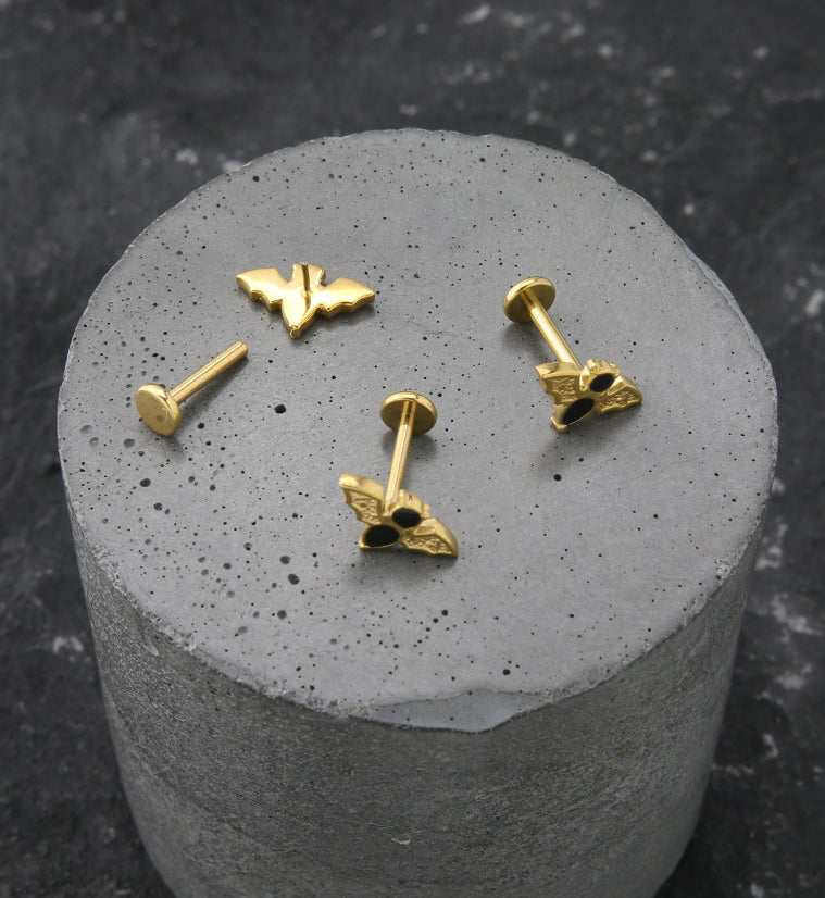Gold PVD Black Bat Titanium Threadless Labret