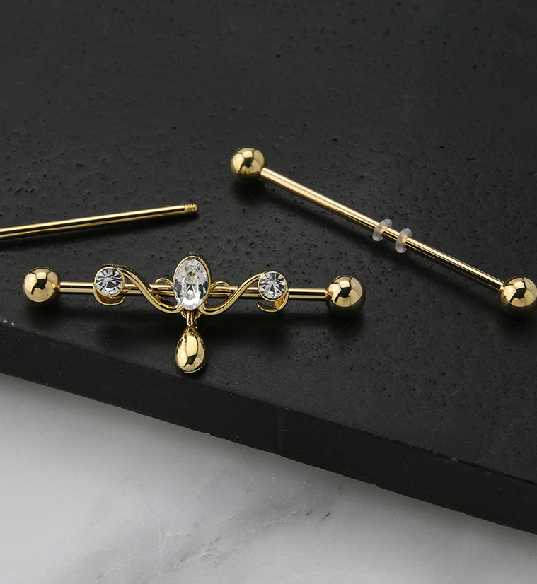 Gold PVD Candelabrum CZ Industrial Barbell