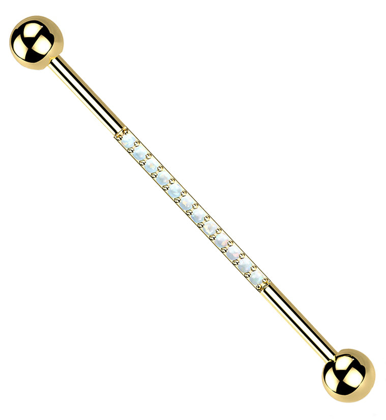 Gold PVD Center Line White Opalite Titanium Industrial Barbell