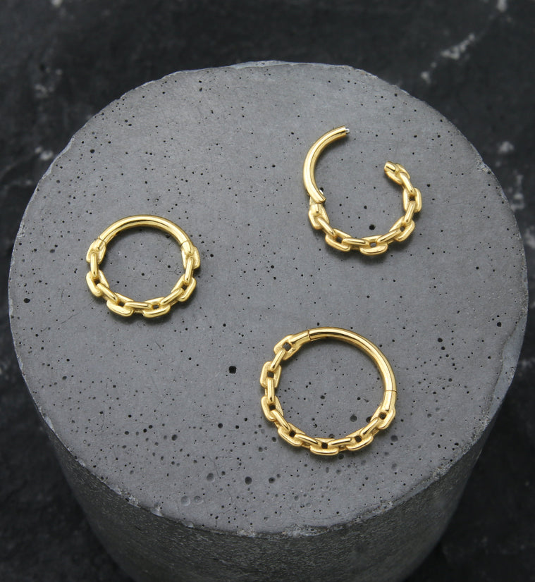 Gold PVD Chain Link Stainless Steel Hinged Segment Ring