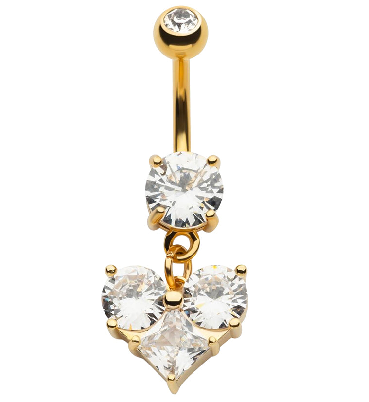 Gold PVD Clear CZ Heart Dangle Belly Button Ring
