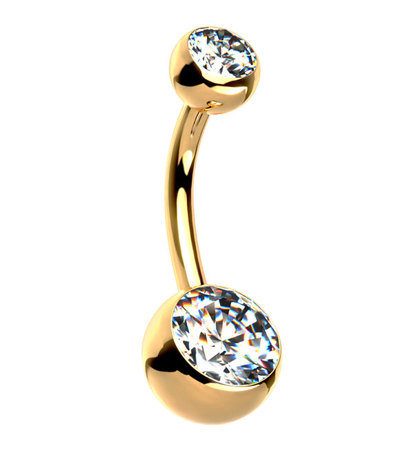 Gold PVD Clear CZ Internally Threaded Titanium Belly Button Ring