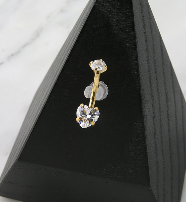 Gold PVD Clear Heart CZ Internally Threaded Titanium Belly Button Ring