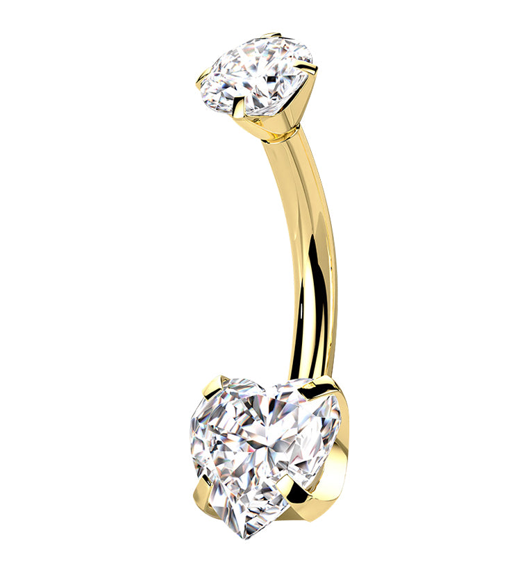 Gold PVD Clear Heart CZ Internally Threaded Titanium Belly Button Ring