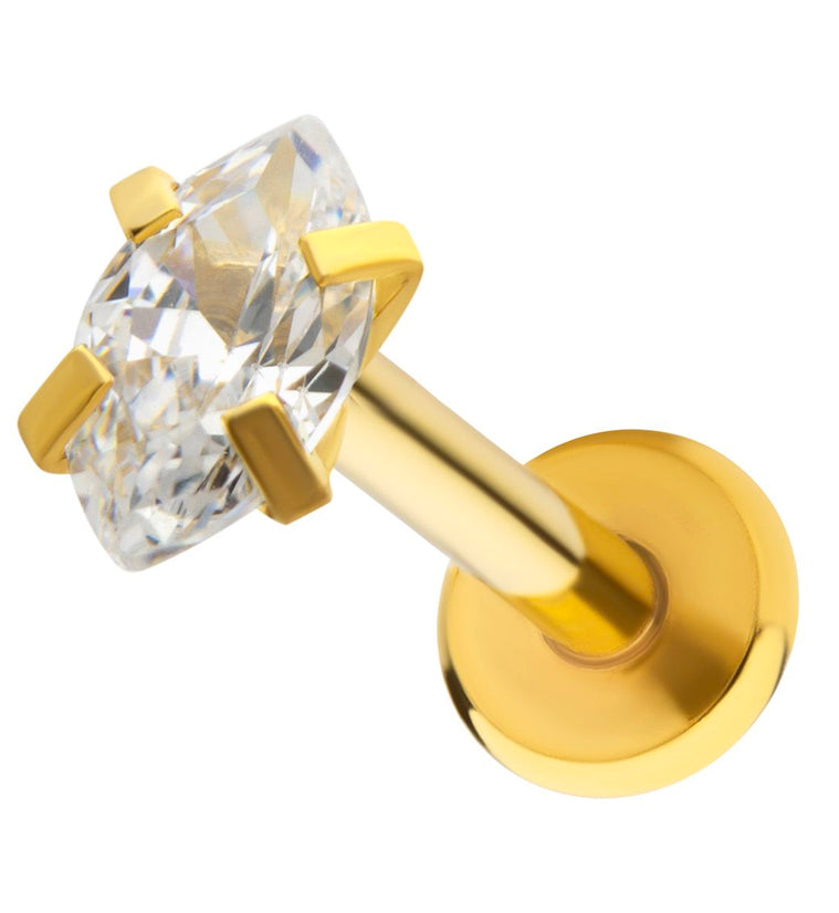 Gold PVD Clear Prong Oval CZ Stainless Steel Internally Threaded Labret