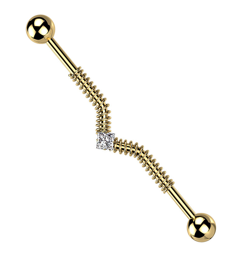 Gold PVD Coil CZ Industrial Barbell