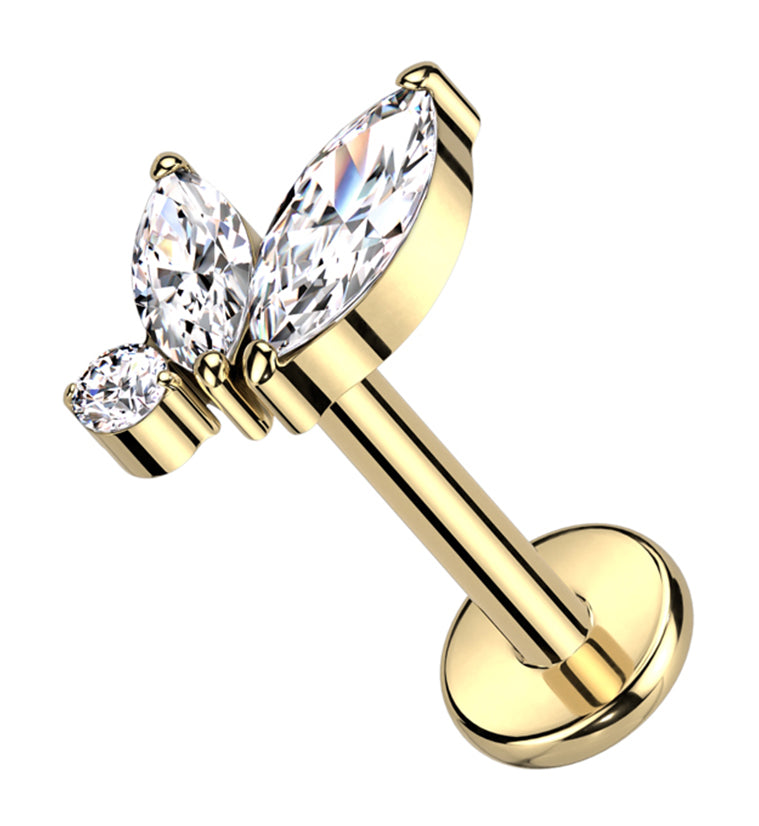 Gold PVD Coterie Clear CZ Titanium Internally Threaded Labret