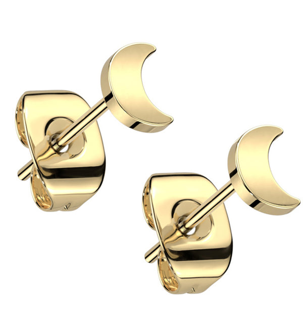 Gold PVD Crescent Moon Titanium Stud Earrings
