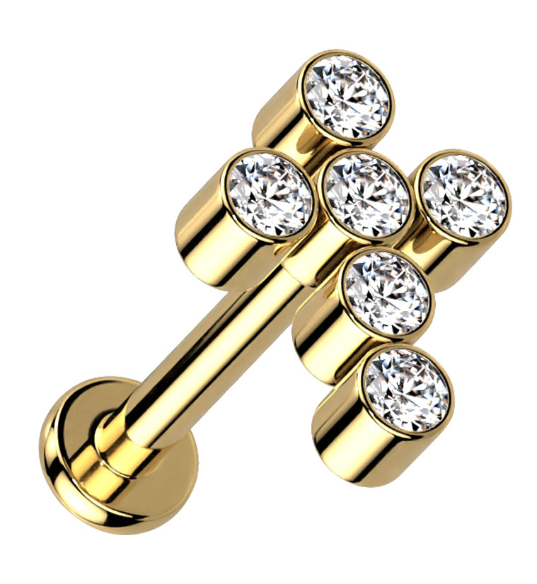 Gold PVD Cross CZ Titanium Internally Threaded Labret