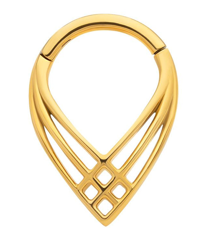 Gold PVD Crosshatch Point Stainless Steel Hinged Segment Ring