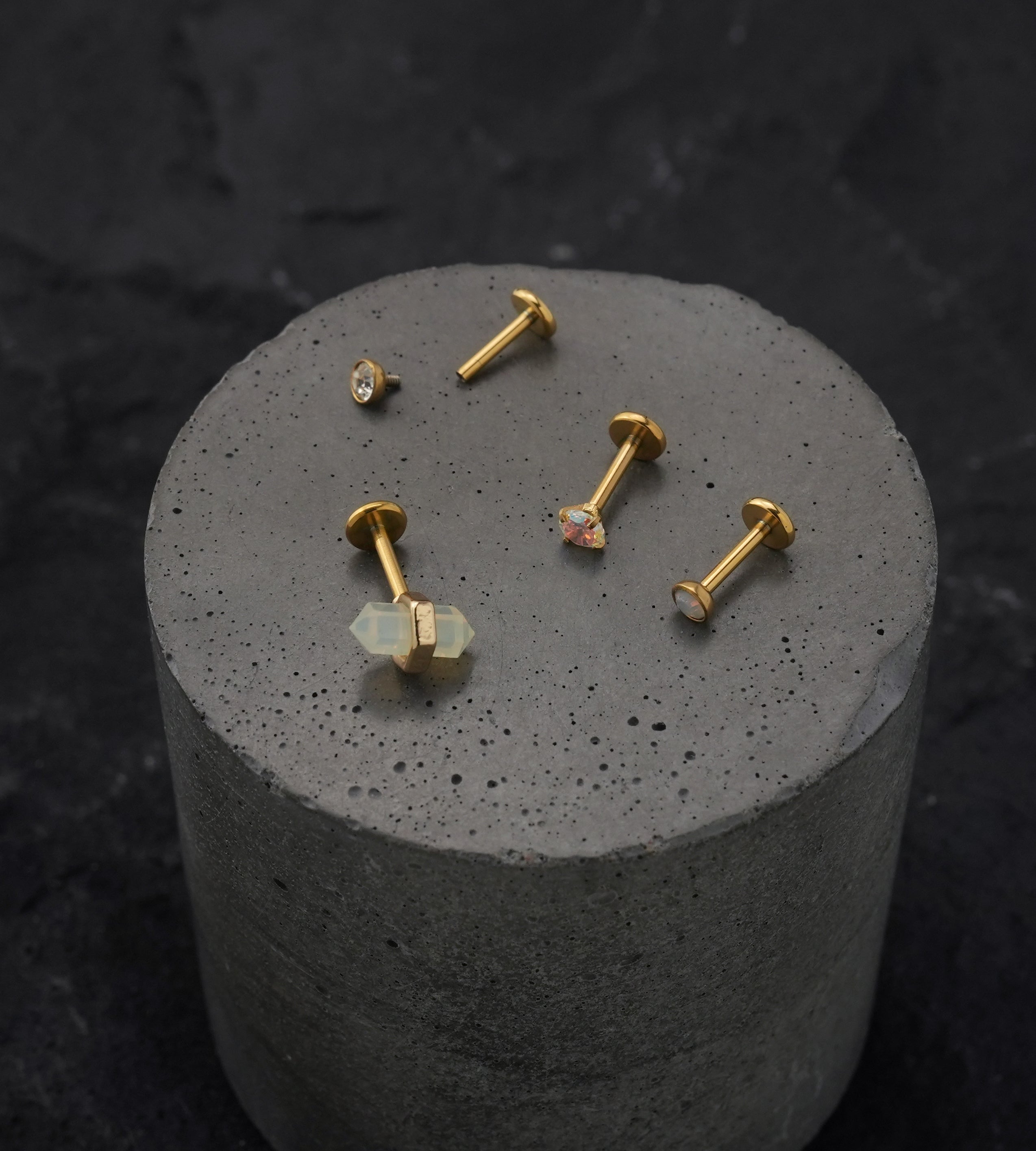 Gold PVD CZ and Opalite Stainless Steel Internally Threaded Labret Pack