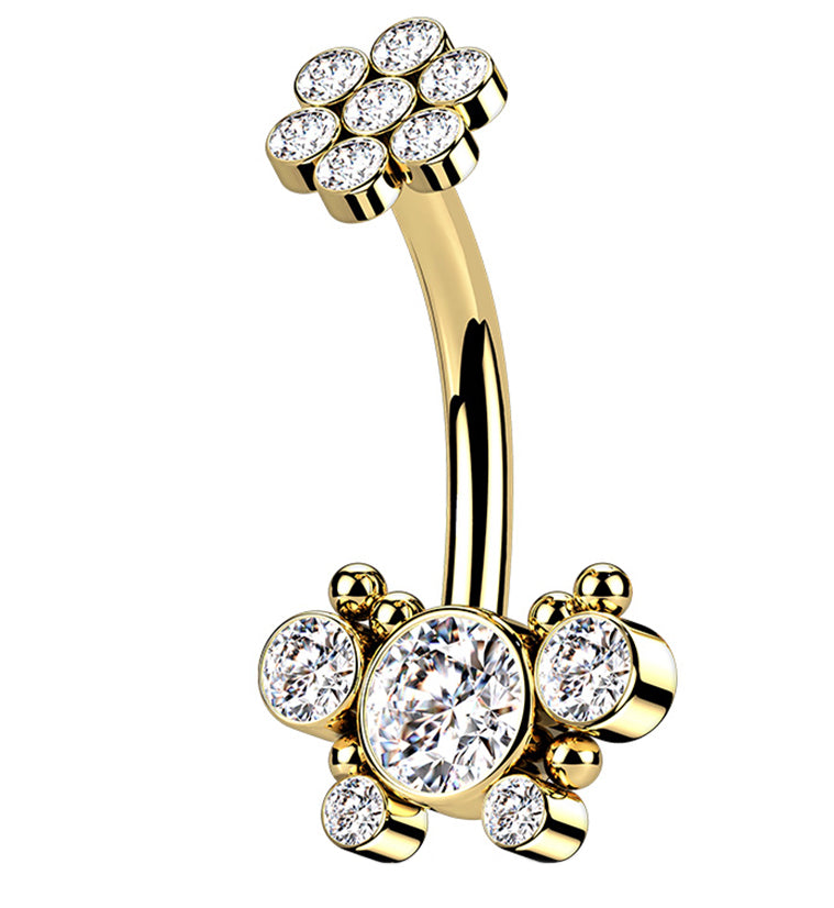 Gold PVD CZ Cluster with Floret Top Belly Button Ring