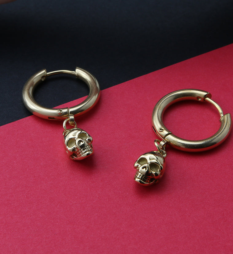 Gold PVD Dangle Skull Stainless Steel Earrings