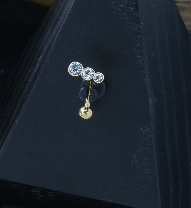 Gold PVD Descend Clear CZ Curved Barbell