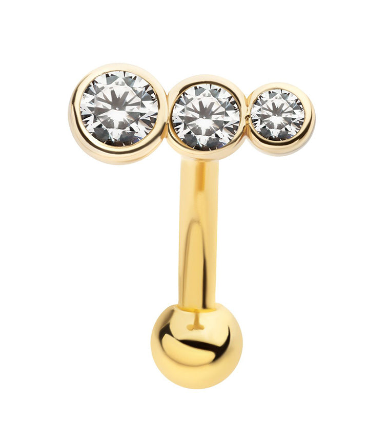 Gold PVD Descend Clear CZ Curved Barbell