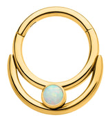 Gold PVD Double Hoop Bezel White Opalite Stainless Steel Hinged Segment Ring