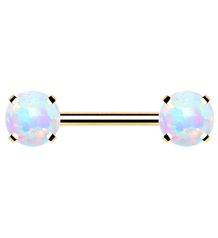 Gold PVD Double White Opalite Threadless Barbell