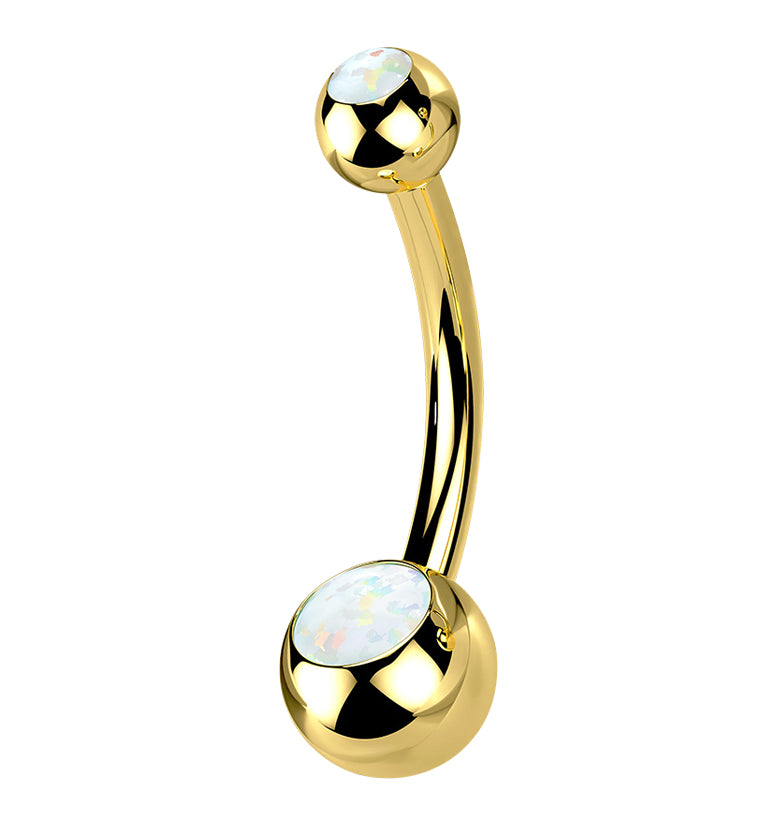 Gold PVD Double White Opalite Titanium Belly Button Ring