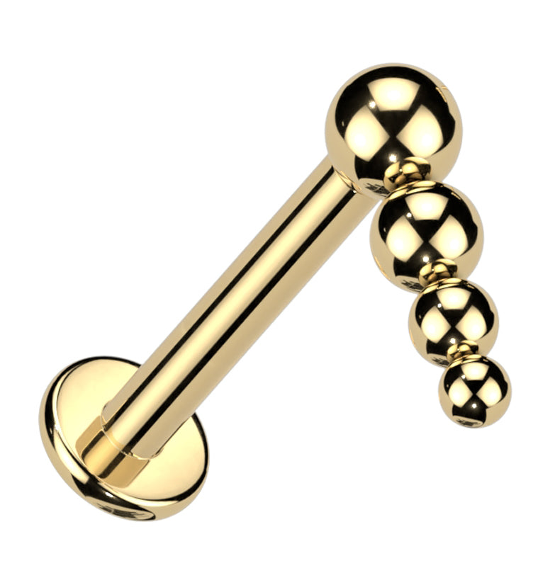 Gold PVD Drop Line Beaded Titanium Internally Threaded Labret