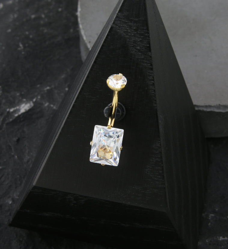 Gold PVD Emerald Clear CZ Internally Threaded Belly Button Ring