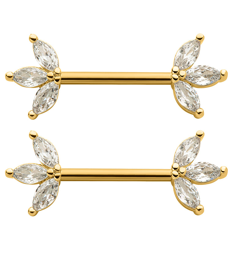 Gold PVD Empress Clear CZ Stainless Steel Nipple Barbell