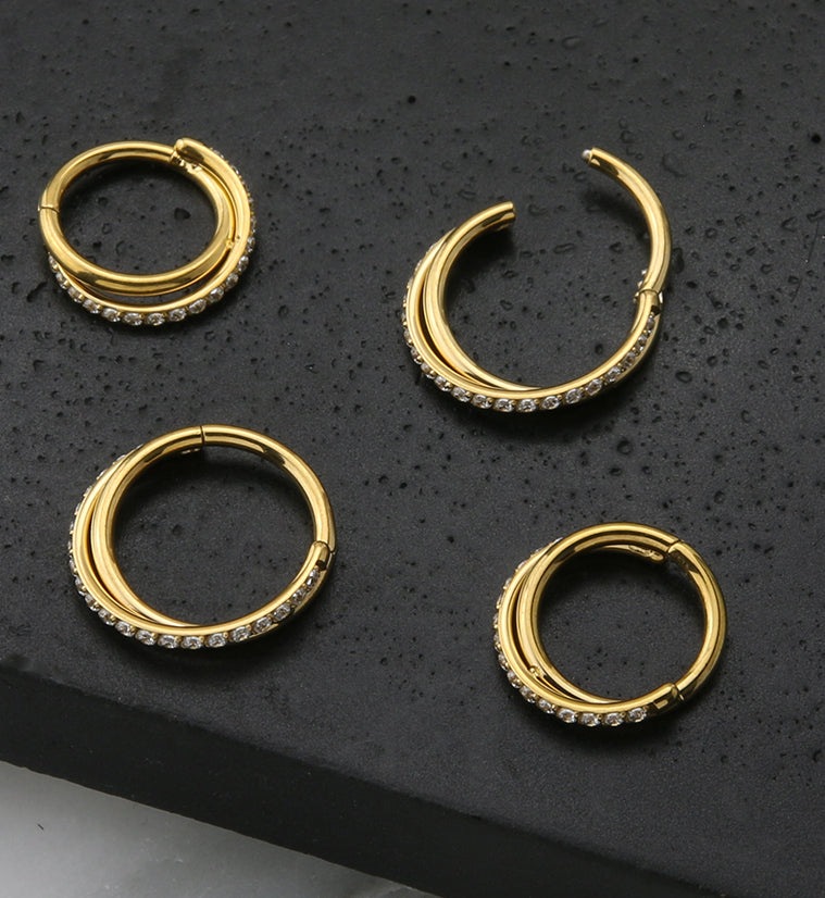 Gold PVD Entwine CZ Stainless Steel Hinged Segment Ring