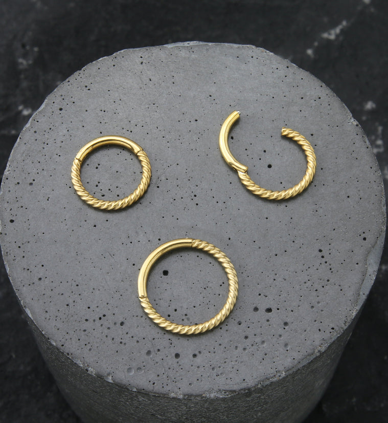 Gold PVD Entwine Stainless Steel Hinged Segment Ring